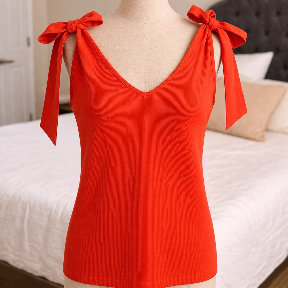 Anthropologie Red Tie-Shoulder V-Neck Tank